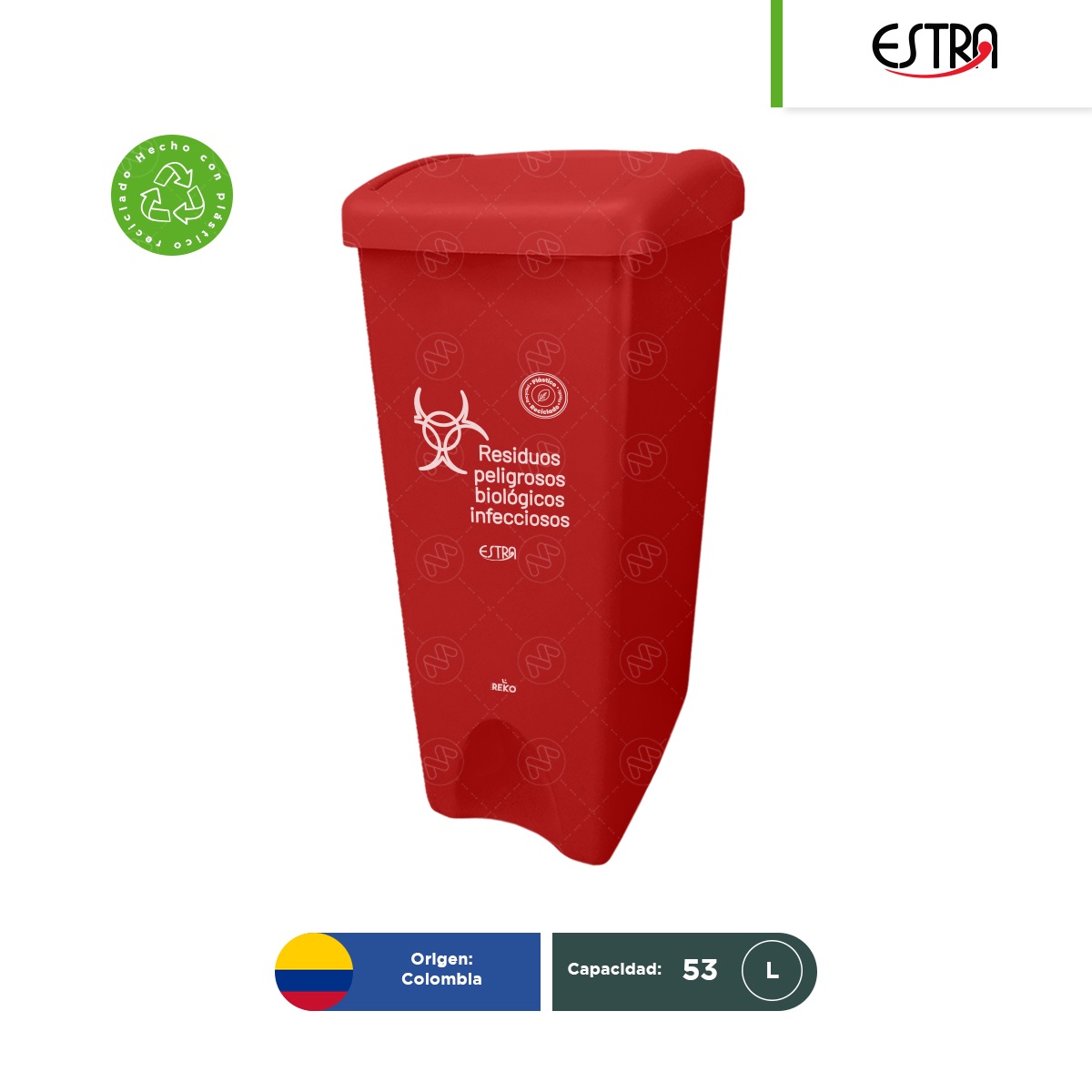 Bote de basura tapa vaivén Estra MR RPBI 53 L diprover