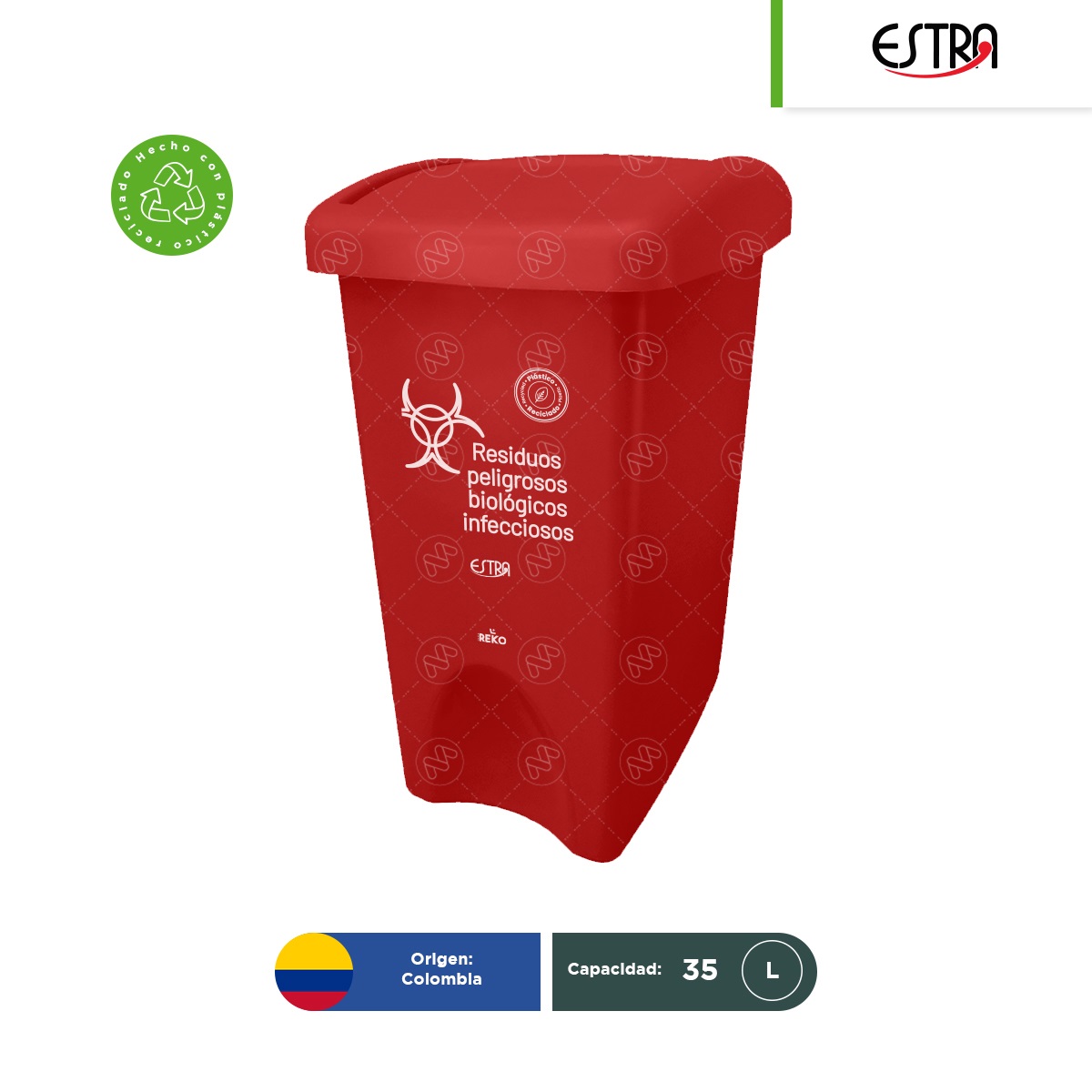 bote de basura con tapa vaiven estra mr 35 l rojo rpbi 001