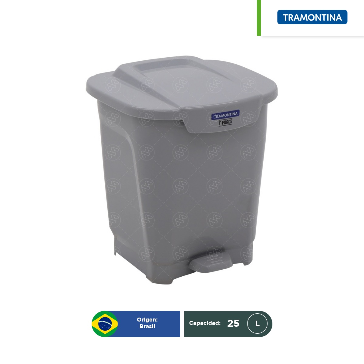 bote de basura de con pedal tramontina t force 25 l gris 001