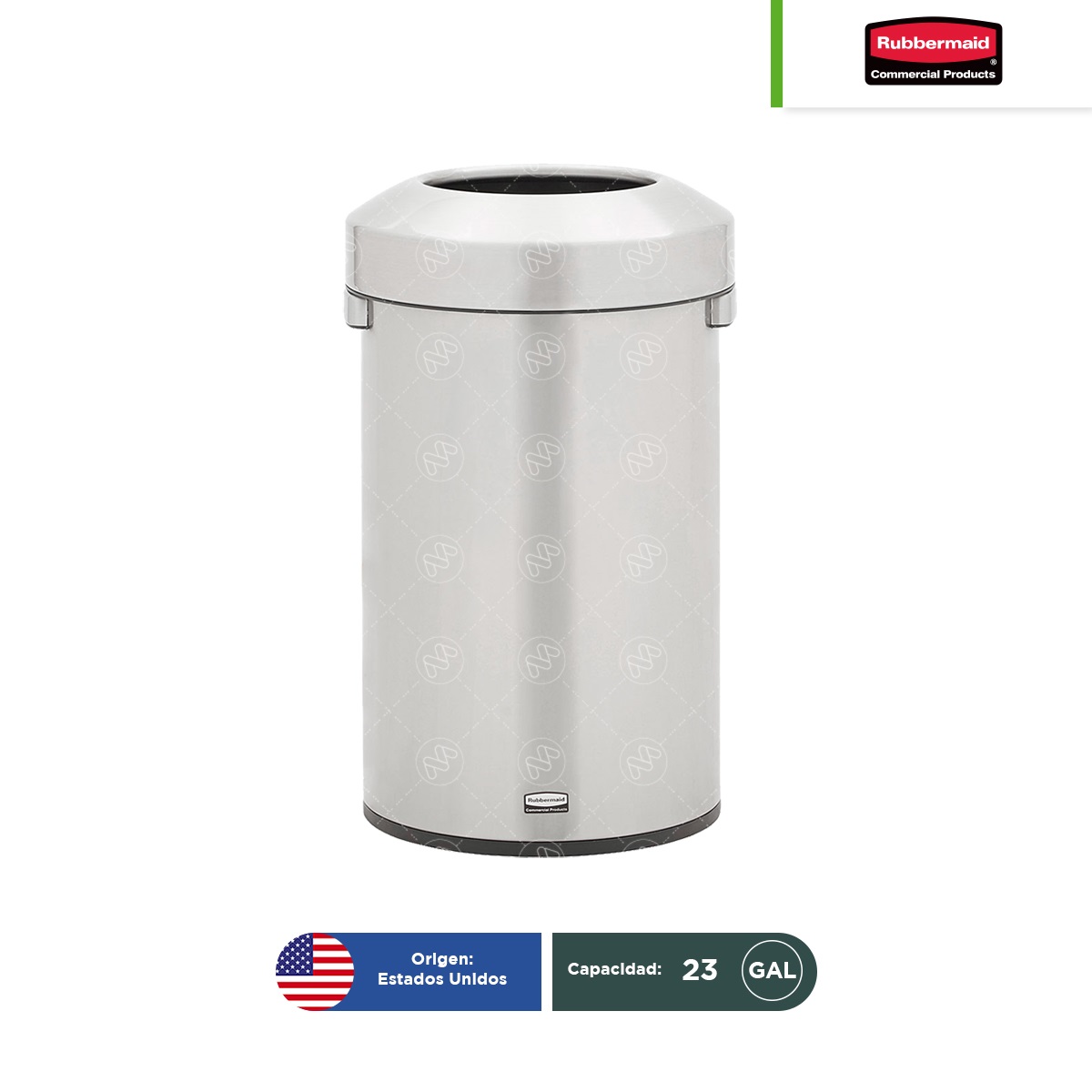 bote para basura de acero inoxidable tapa perforada rubbermaid refine circular 23 gal 001