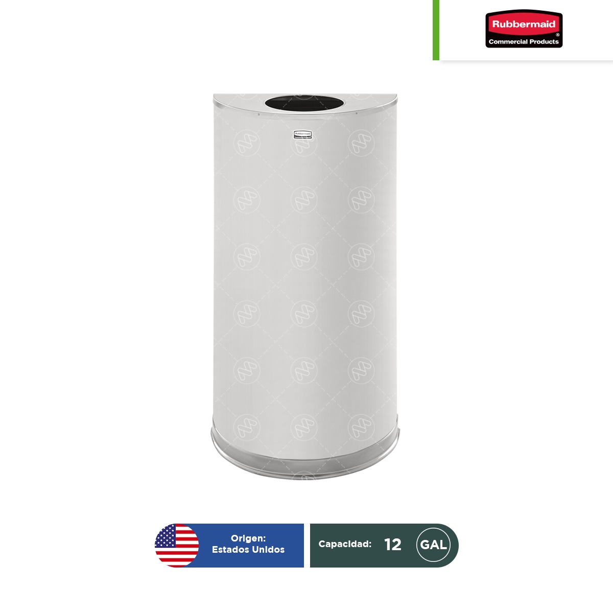 bote para basura de acero inoxidable tapa perforada rubbermaid semicircular liso 12 gal 002