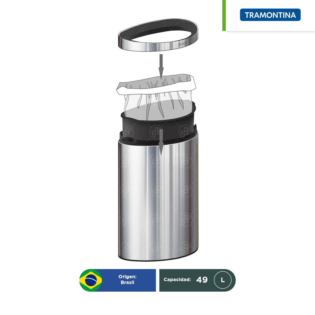 bote para basura de acero inoxidable tapa perforada tramontina tipo d 49 l 002