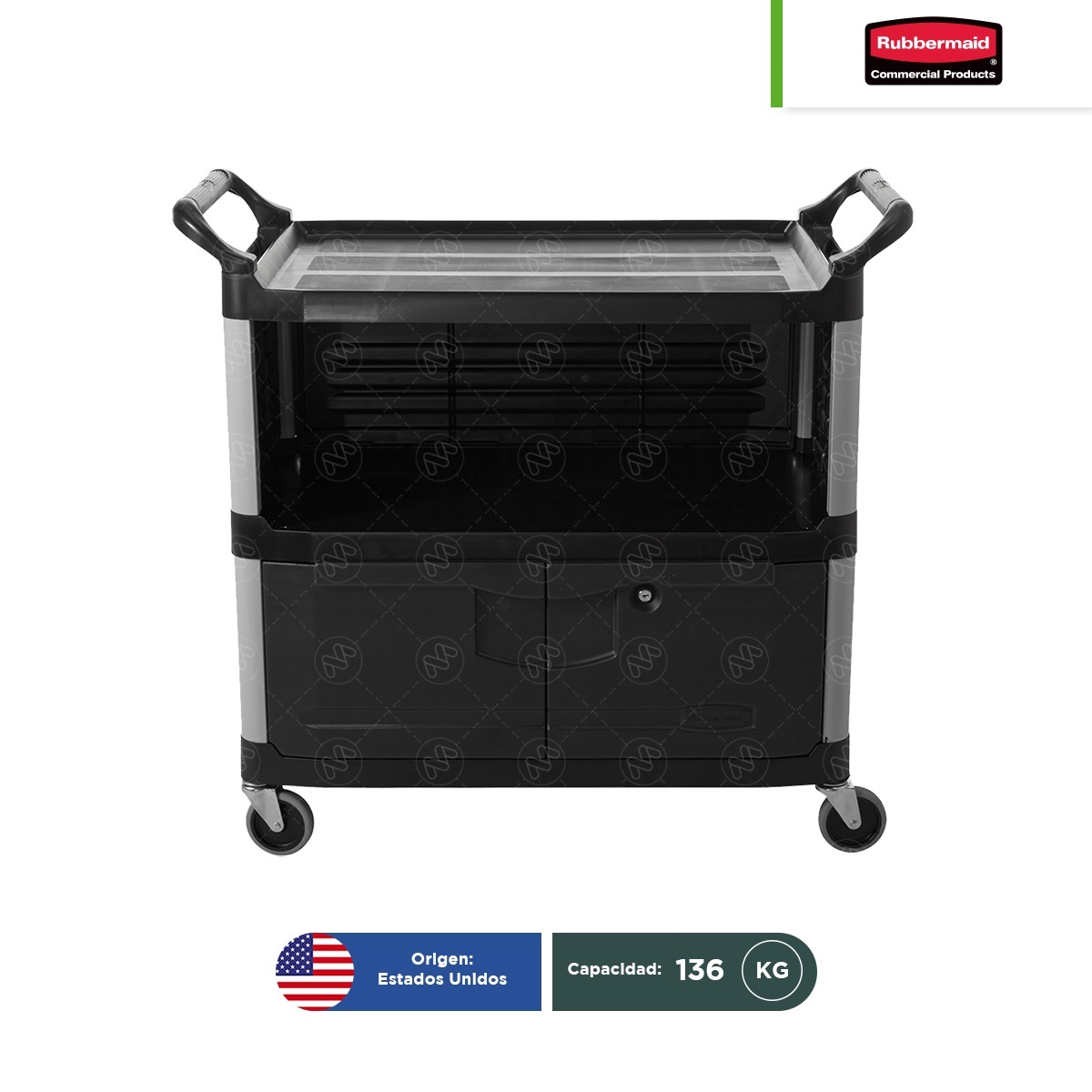 carro de servicio para equipo con puertas rubbermaid xtra negro 001