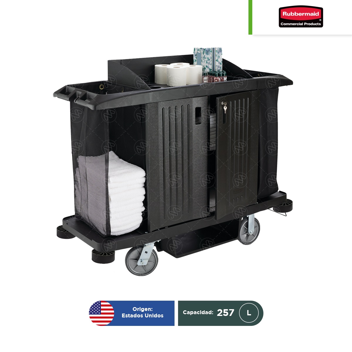 carro de servicio y limpieza completo ejecutivo con puertas rubbermaid negro 001