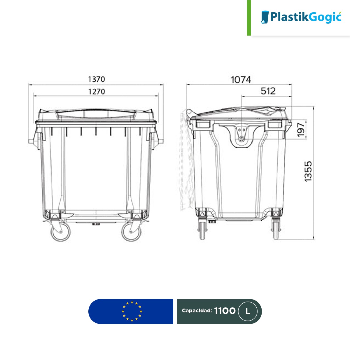 contenedor con 4 ruedas plastik gogic 1100 l amarillo 002