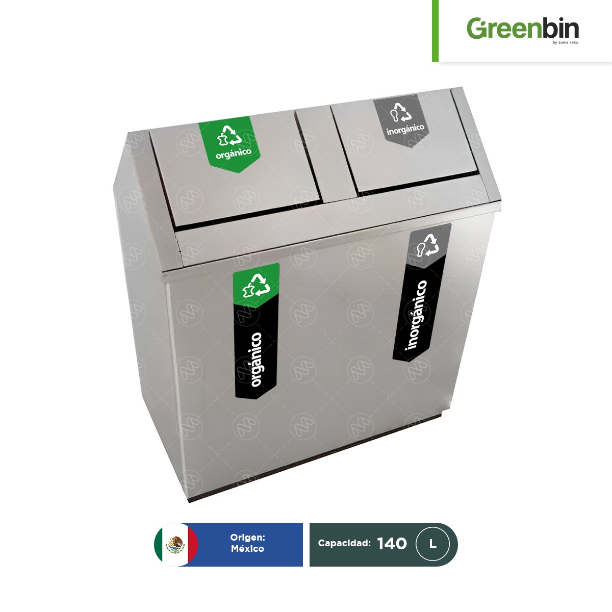 basurero de acero inoxidable tapa campana doble greenbin 140 l 002