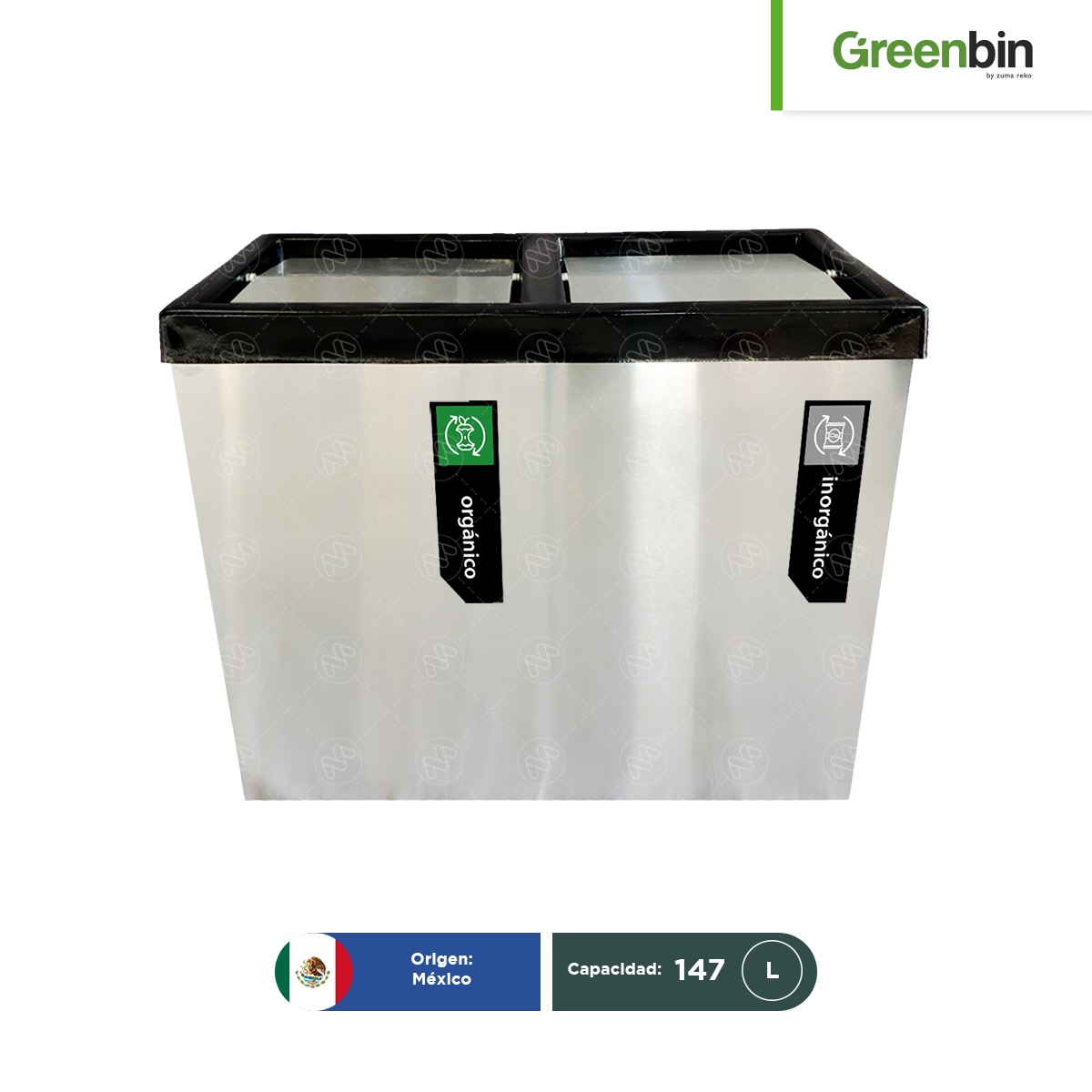 basurero de acero inoxidable tapa vaiven doble greenbin 80 l 001