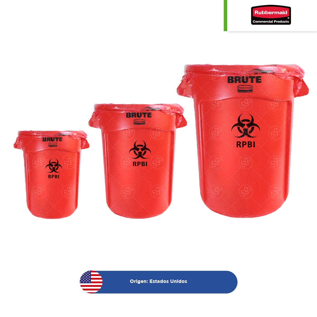 bote de basura con tapa rubbermaid brute 20 32 44 gal y paquete bolsas rpbi rj 001