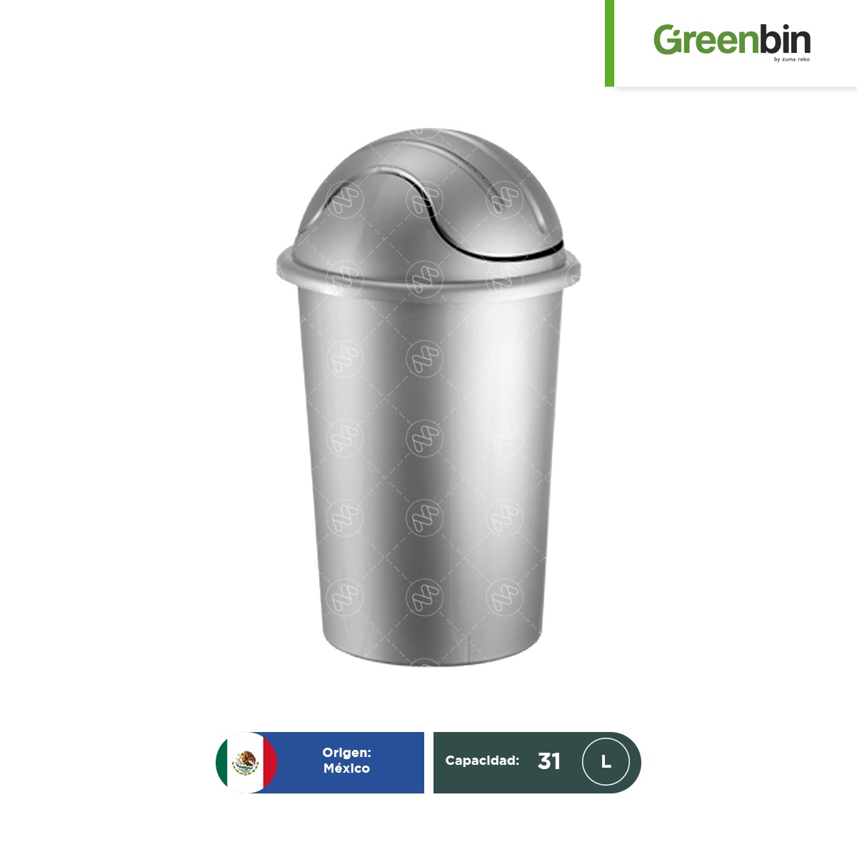 bote de basura tapa balancin redondo greenbin 31 l gris 001