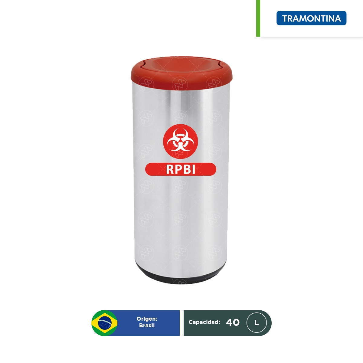 bote para basura de acero inoxidable tapa vaiven tramontina 40 l rpbi rojo 001