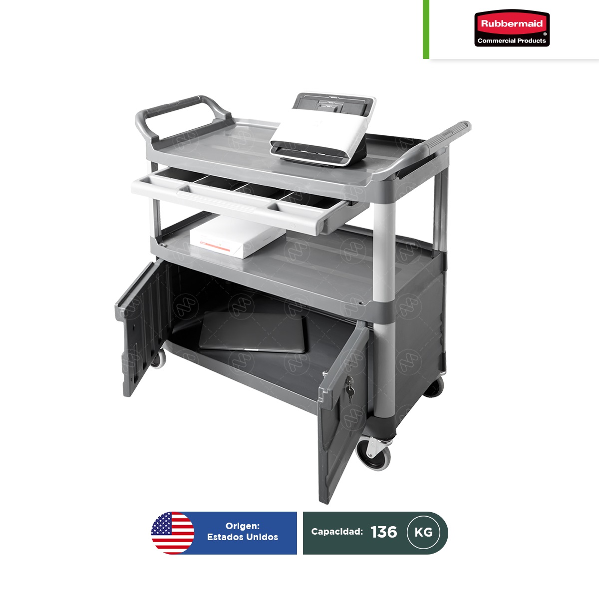 carro de servicio para instrumentos con puertas rubbermaid xtra gris 003