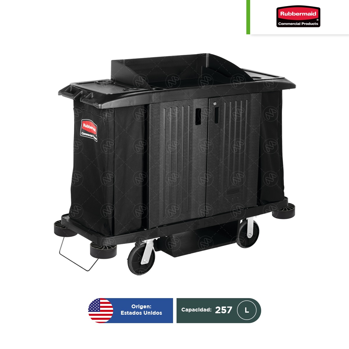 carro de servicio y limpieza completo ejecutivo con puertas rubbermaid negro 002