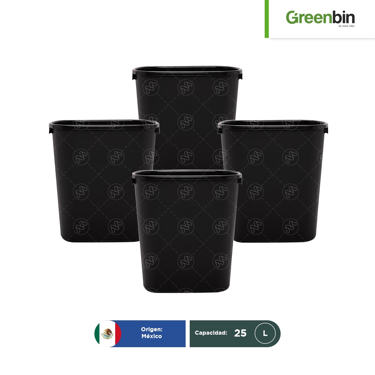 combo 4 cestos papeleros jumbo greenbin 25 l negro 001