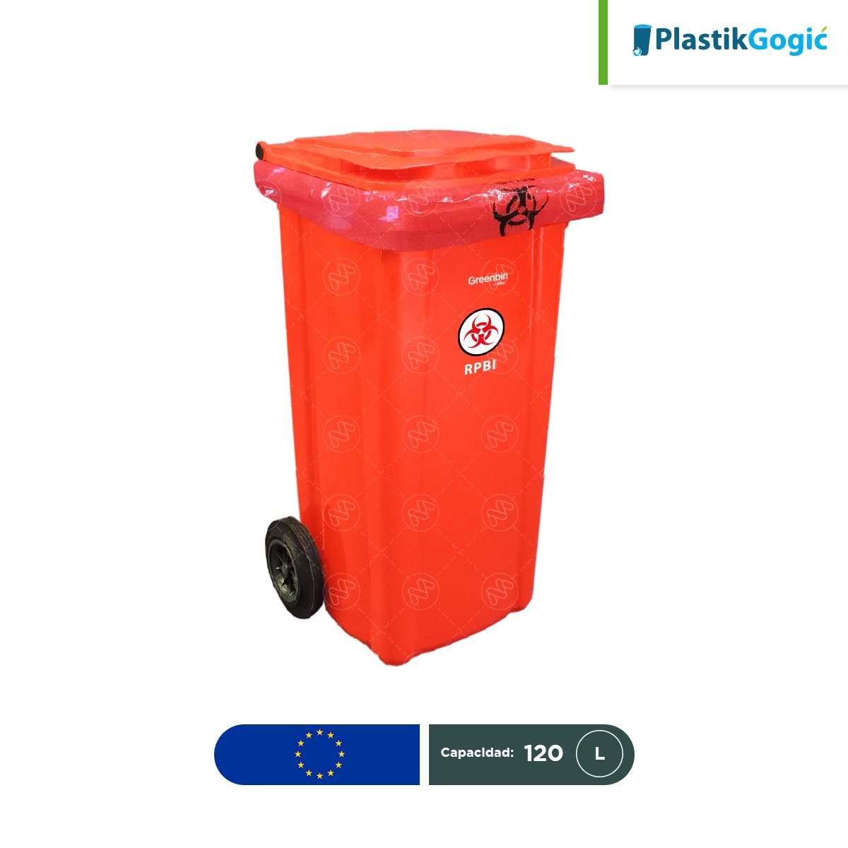 contenedor con 2 ruedas plastik gogic 120 l y paquete bolsas rpbi rj 002