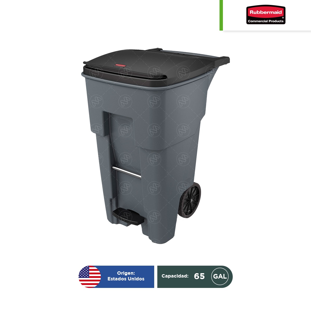 contenedor con 2 ruedas y pedal rubbermaid 65 gal gris 001