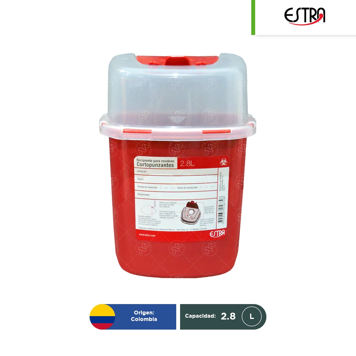 contenedor para punzocortantes estra 2 8 l rojo 001