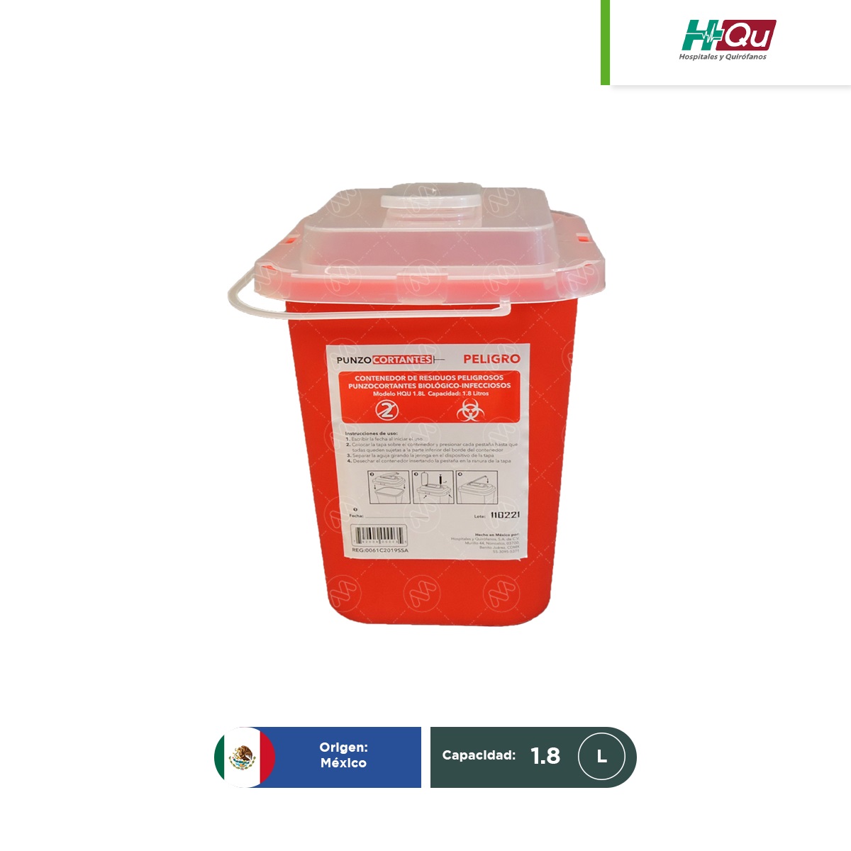 contenedor para punzocortantes hqu 1 8 l rojo 001