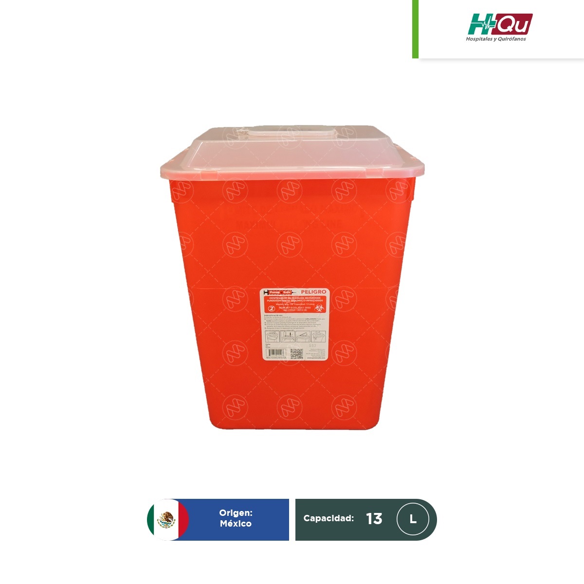 contenedor para punzocortantes hqu 13 l rojo 001