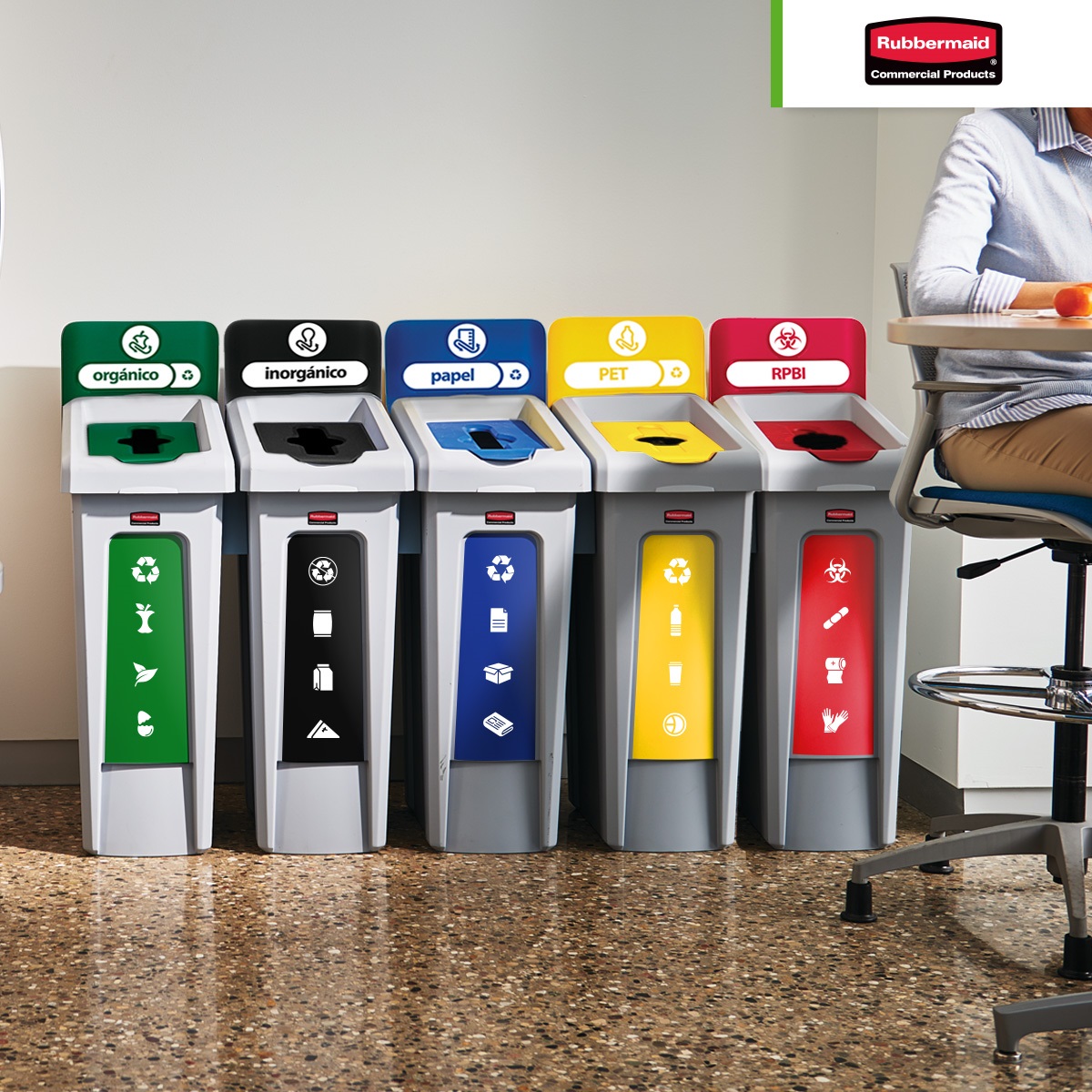 estacion de reciclaje slim jim 5 divisones 23 gal rubbermaid 003