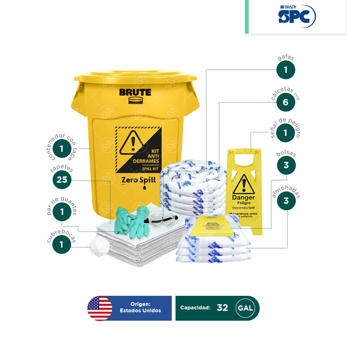 kit antiderrames aceite 32 gal spc brute tapa amarilla 002