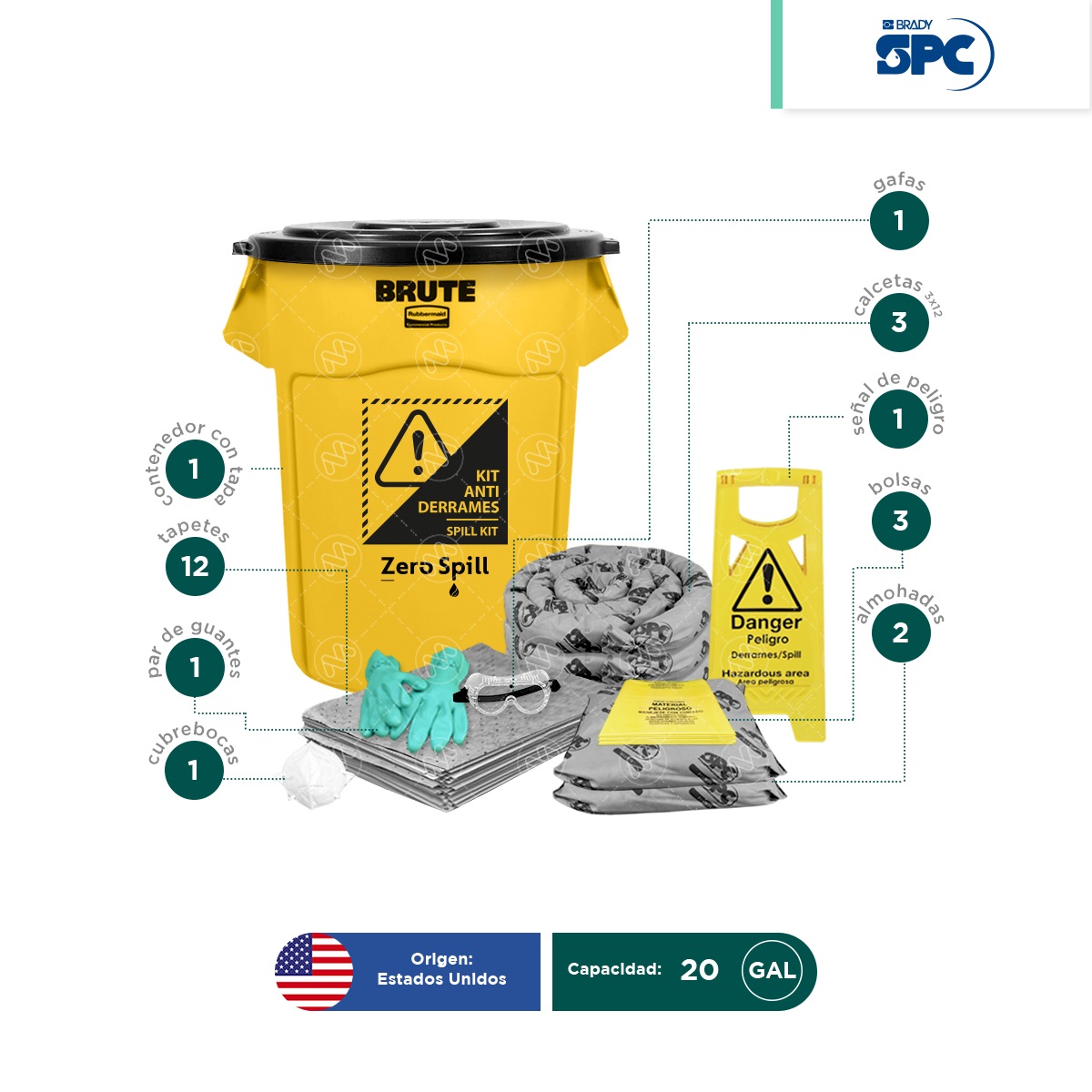 kit antiderrames brute 20 gal universal spc 002