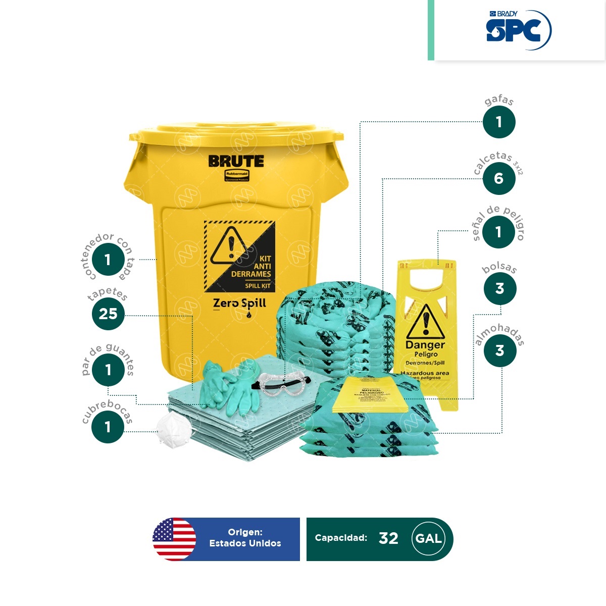 kit antiderrames hazmat 32 gal spc brute tapa amarilla 002