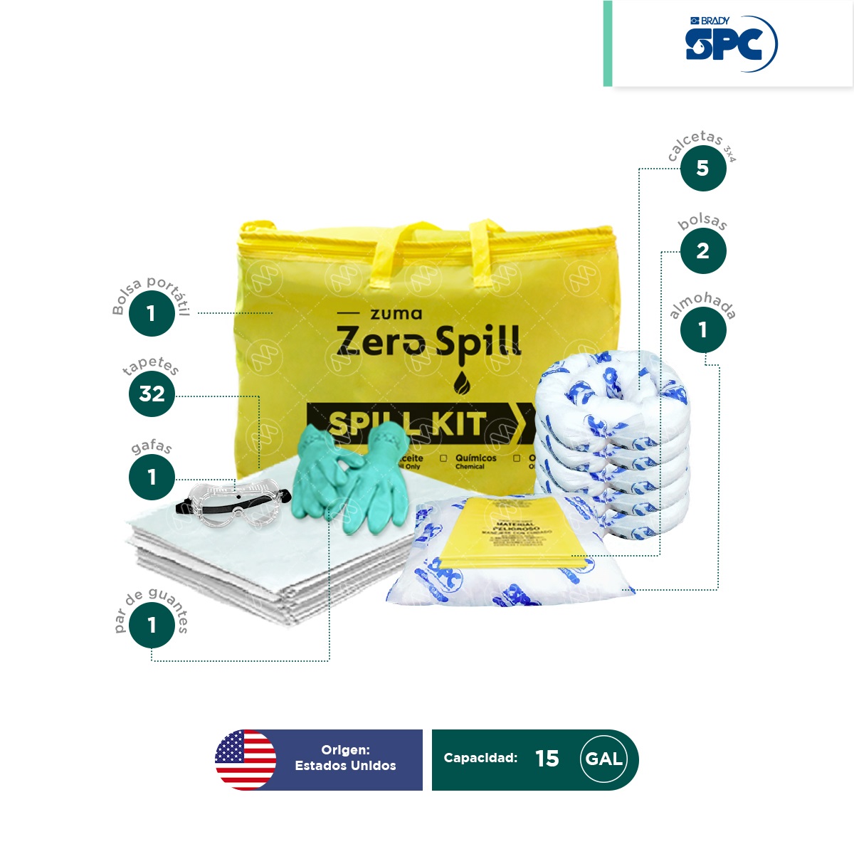 kit portatil antiderrames para respuesta a emergencias 15 gal aceite spc 004