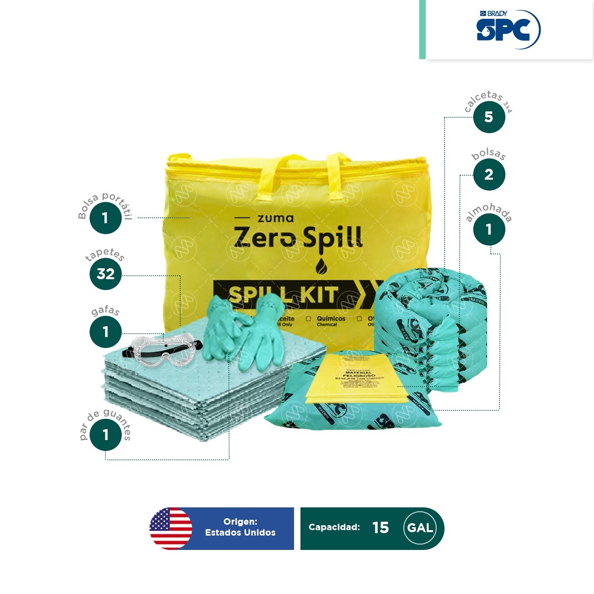 kit portatil antiderrames para respuesta a emergencias 15 gal hazmat spc 004