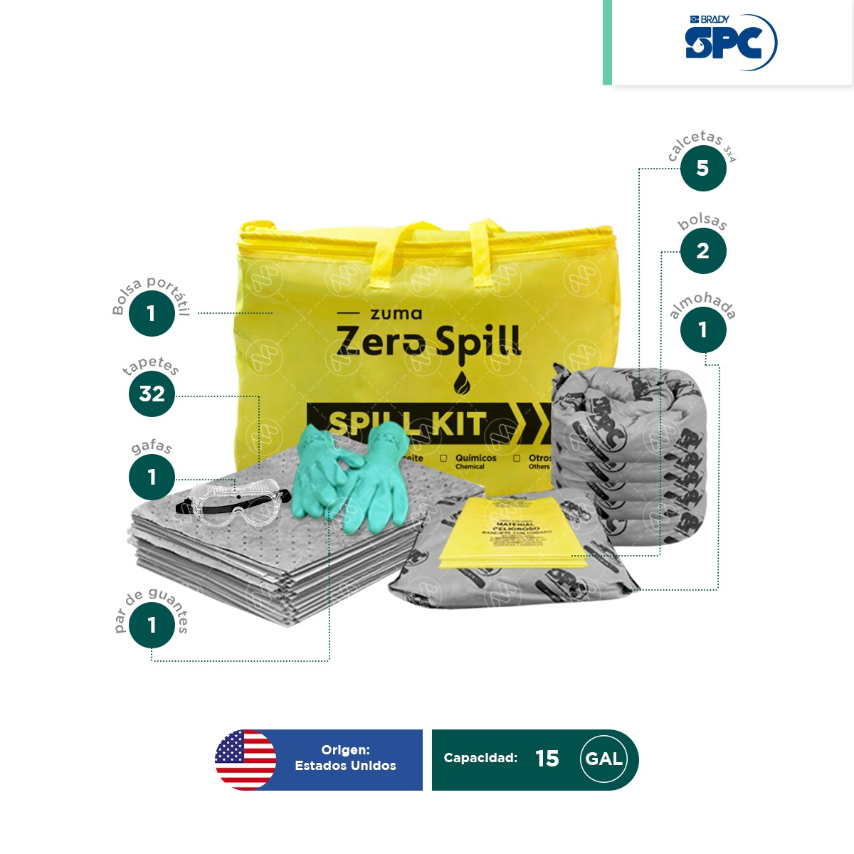 kit portatil antiderrames para respuesta a emergencias 15 gal universal spc 004