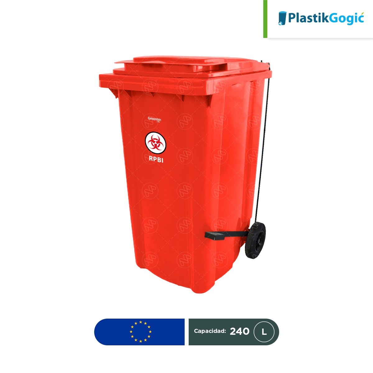 contenedor con 2 ruedas y pedal plastik gogic 240 l rojo rpbi 001